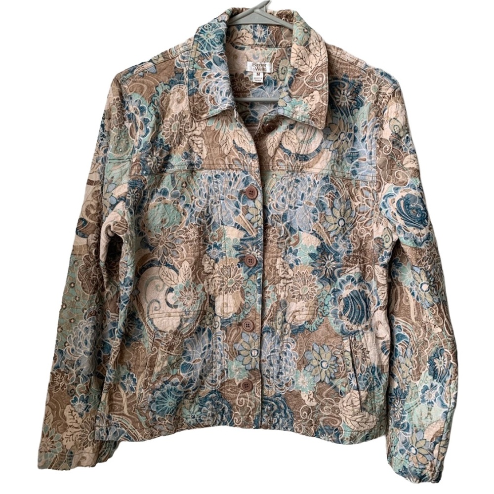 BAXTER & WELLS Woman’s Cream Tan Light & Dark Blue Textured Button Front Jacket